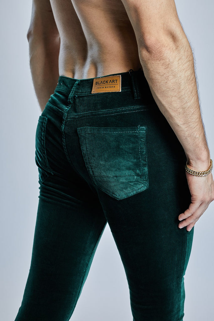 Men's Dark Green Corduroy Full Stretch Slim Fit Pants