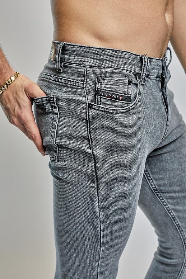 Light Grey Denim Fit Slim Full Jeans BlackArt Stretch –