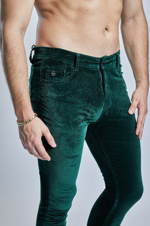 Men's Dark Green Corduroy Full Stretch Slim Fit Pants