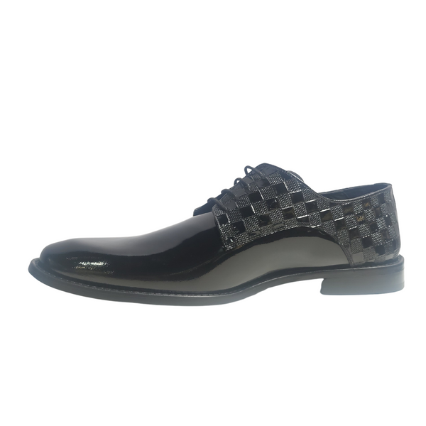 Blackart All Black Leather Checker Formal Shoes