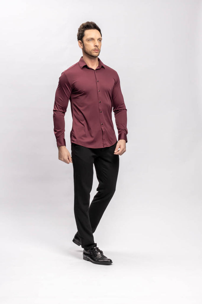 Solid Stretch Shirt | Maroon Slim Fit Cotton Shirt for Men – Senses India